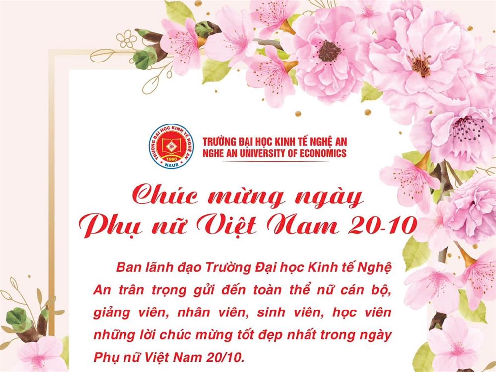 Thiệp chúc mừng Ngày phụ nữ Việt Nam 20/10 của Hiệu trưởng Trường Đại học Kinh tế Nghệ An.