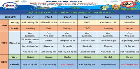 Thực đơn bán trú tuần 2 tháng 11/2025.