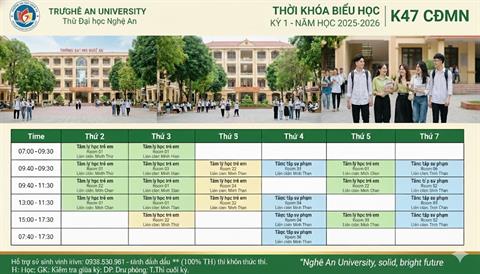 THỜI KHÓA BIỂU K47 CAO ĐẲNG MẦM 