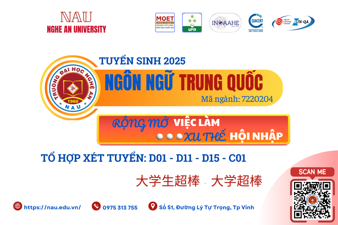 Tuyển sinh Trường Đại học Nghệ An 2025: Ngành ngôn ngữ Trung Quốc rộng mở việc làm – Xu thế hội nhập