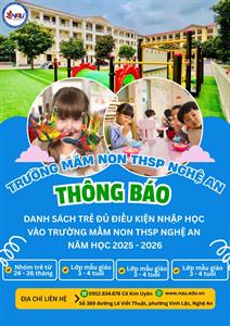 Danh sách trẻ đủ điều kiện nhập học vào Trường Mầm non Thực hành Sư phạm Nghệ An, năm học 2025 - 2026