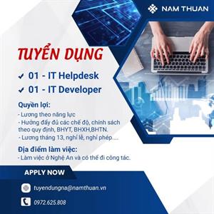Tuyển dụng Nhân viên IT Hepldesk & IT Developer