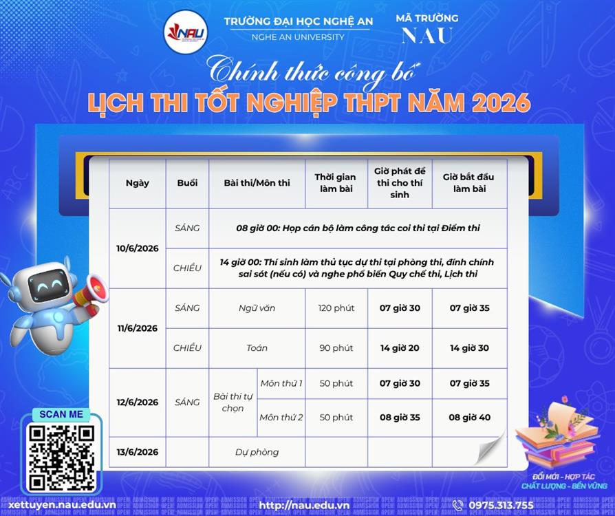 Lịch thi tốt nghiệp trung học phổ thông năm 2026