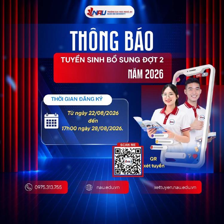 Trường Đại học Nghệ An thông báo xét tuyển đợt 2 đại học chính quy và cao đẳng Giáo dục Mầm non năm 2026