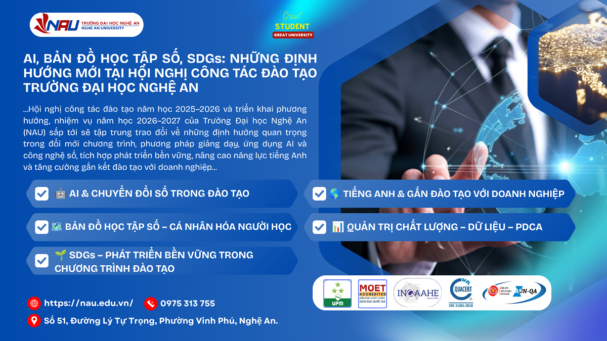 AI, Bản đồ học tập số, SDGS: Những định hướng mới tại Hội nghị công tác đào tạo năm học 2026-2027 Trường Đại học Nghệ An